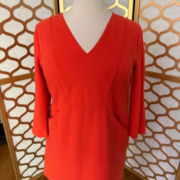 Boden Size 16 Orange Bronte Ottoman 3/4 Sleeve V-Neck Knee Length Shift Dress - Picture 3 of 16